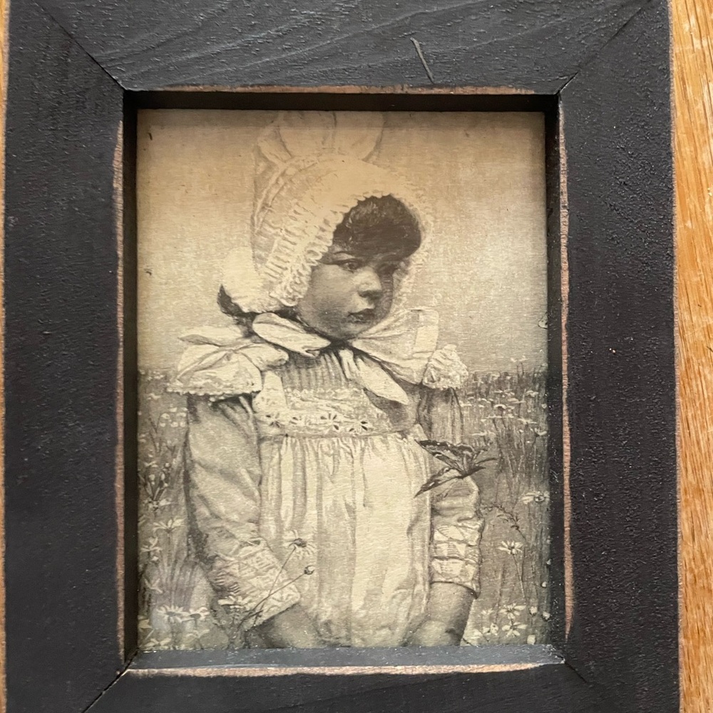 Framed Girl Rustic Country Decor Art New Old Stock Black Frame 5 X 7